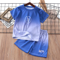 Children's summer short-sleeved suits, boys' summer clothes, medium and large children's boys' clothes, gradient short-sleeved shorts  Blue
