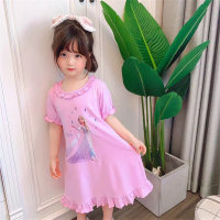 تنورة أطفال بنات فستان نوم صيفي 2024 فستان أميرة الجليد الجديد للأطفال ملابس منزلية للأطفال ملابس تكييف الهواء  وردي 
