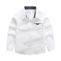 Camisa infantil versátil bordada de color liso de manga larga para niños  Blanco