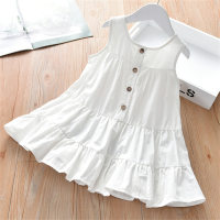 Nueva ropa de verano para niños, vestido elegante de longitud media, camiseta cómoda sin mangas para bebé  Blanco