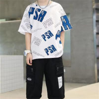 Children's clothing boys summer short-sleeved suits new style medium and large children's sports children's summer thin two-piece suits trendy  White