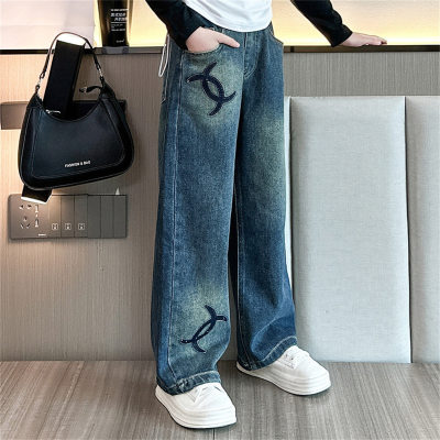 Girls' denim trousers, straight pants, casual Korean style versatile pants