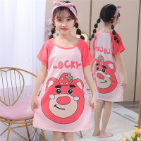 New style children's nightdress summer short-sleeved girls baby thin little girl cartoon pajamas medium and large children's home clothes  Multicolor