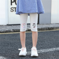 Children's simple and stylish tight stretch pants girls candy color thin cartoon shorts  White