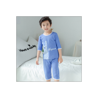 Nuevo traje de manga tres cuartos de seda de algodón para niños de verano  Azul
