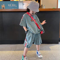 Summer children's short-sleeved T-shirt shorts two-piece suit children's clothing new style outer wear handsome  Green
