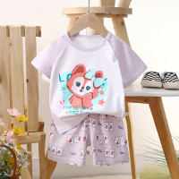 Summer cute girls' short-sleeved cotton home clothes  Violet