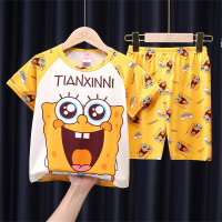 24 years new children's pajamas for boys and girls, medium and large children's summer thin spring and summer cartoon children's home clothes short-sleeved  Yellow