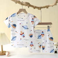 ملابس منزلية جديدة للأطفال لفصل الصيف، مصنوعة من قطن نقي، تتضمن طقمًا للملابس الداخلية مع تصميم مفرغ وخفيف للاستخدام في الهواء المكيف، مجموعة للفتيات من قطعتين.  أزرق