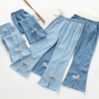 Pantalons d'été évasés en coton tencel pour filles, nouveau style, avec nœud, pantalons décontractés à la mode pour filles