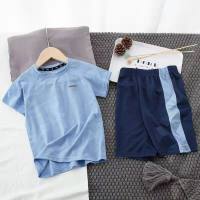 Costumes de sport pour enfants pour grands garçons et filles en été, T-shirts à séchage rapide, shorts à manches courtes, ensemble deux pièces tendance  Bleu