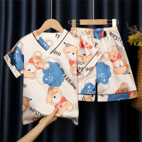 Children's summer pajamas ice silk short-sleeved suit home clothes silk thin summer essential  Multicolor