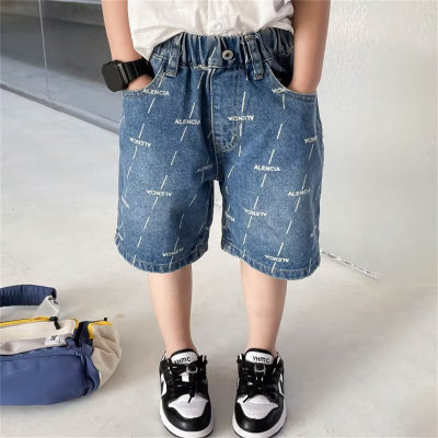 Pantaloni a cinque quarti larghi a gamba dritta di marca alla moda da ragazzo, pantaloni casual alla moda, pantaloni estivi sottili di media lunghezza