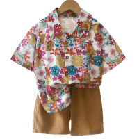 Jungen-Sommer-Shirt-Set, Kinder-Kurzarm-Shorts-Set, Baby-Strand-Shorts-Shirt, College-Stil-T-Shirt  rot