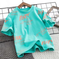 24 Summer children's trendy loose casual short-sleeved T-shirt tops for boys and girls mesh breathable round neck sports sweatshirt  Green