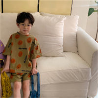 Korean style children's casual suit summer style smiling face cute home outing suit  Green