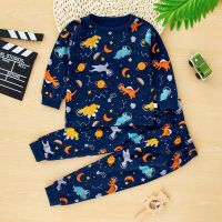Fashionable and Cute Boy's Dinosaur Pattern Long Sleeve Four Seasons Home Clothes  Blue
