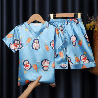 Children's summer pajamas ice silk short-sleeved suit home clothes silk thin summer essential  Multicolor