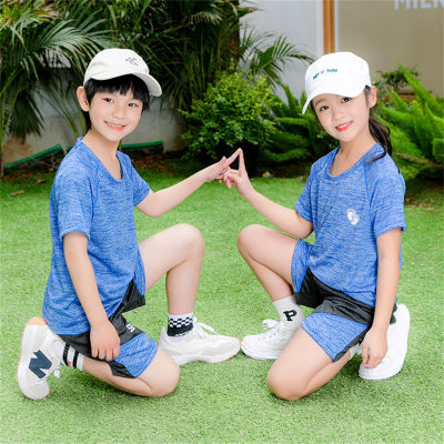 Summer children's thin mesh quick-drying short-sleeved sports suit boys and girls basketball uniforms casual two-piece breathable