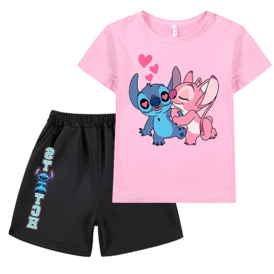 Conjunto de shorts de camiseta de manga curta para meninos e meninas de desenhos animados infantis