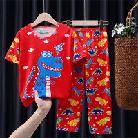 Children's pajamas for boys and girls summer thin short-sleeved trousers for boys and children's home clothes  Red