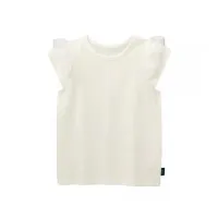 Summer Girls Baby Striped Cotton Sweet Lace Mesh Sleeve Flying Edge Short Sleeve T-shirt  White