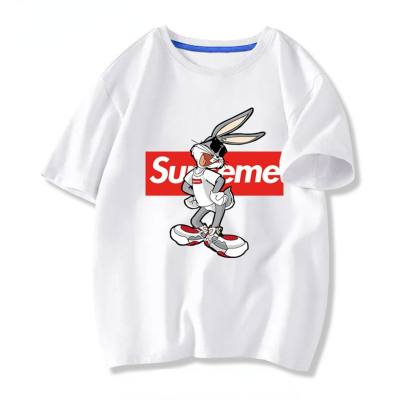 Meninos camiseta de manga curta verão infantil médio e grande marca na moda coelho puro algodão menino camiseta superior roupas infantis