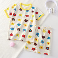 Children's summer cute short-sleeved suit pure cotton 2-piece set  Khaki
