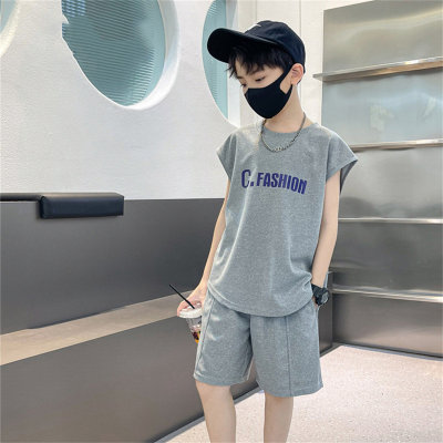 Summer children's loose casual sleeveless vest suit boys and girls letter print waistcoat five-point pants two-piece suit