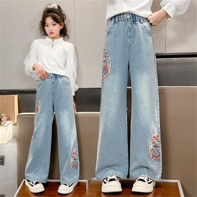 Children's straight-leg middle and large children's spring Chinese style loose long pants