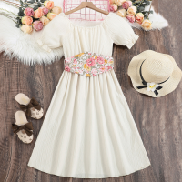 Summer floral belt children's princess dress stylish girl skirt  White