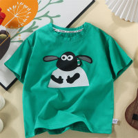 Neues, kurzärmliges Kinder-T-Shirt aus reiner Baumwolle im koreanischen Stil, lockeres Sommeroberteil für mittlere und ältere Kinder  Grün