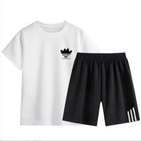 Traje deportivo para niños, camiseta de dos piezas, pantalones cortos de manga corta de secado rápido, finos y grandes, de verano  Blanco