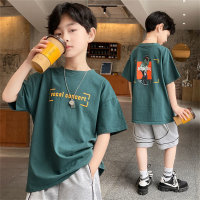 Boys short-sleeved T-shirts summer new styles for middle and large children summer clothes tops children Korean version boys half-sleeved children's clothing trend wholesale  Deep Green