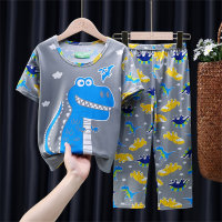 Children's pajamas for boys and girls summer thin short-sleeved trousers for boys and children's home clothes  Gray