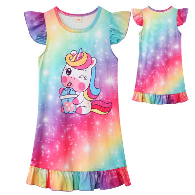 Pijamas de unicornio para niñas, vestido de verano, ropa de manga corta para niños, ropa para el hogar, camisón para niños