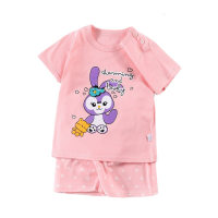 New pure cotton summer children's suit half-sleeved children's T-shirt sports home wear  Pink