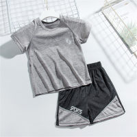 Summer children's thin mesh quick-drying short-sleeved sports suit boys and girls basketball uniforms casual two-piece breathable  Gray