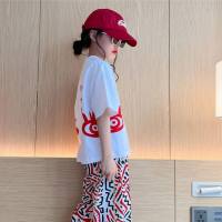 Girls summer thin wide-leg pants sports suits medium and large children's loose T-shirt trousers two-piece suit trendy  Red