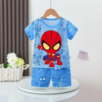 Boys cartoon short-sleeved thin baby children's fashionable casual air-conditioned home clothes set  Blue