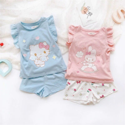 Conjunto de pijamas para meninas bebê fino Disney Cartoon ar condicionado roupas para casa conjunto de duas peças de manga curta