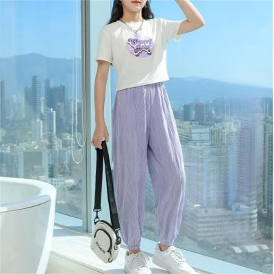 Girls summer ice silk wide-leg pants new big kids straight casual pants girls mosquito repellent children's pants summer thin style