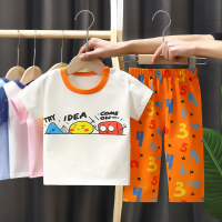 Sommerliche Kinderkleidung, klimatisiertes Kinderkleidungsset, kurzärmliges Baby-T-Shirt aus reiner Baumwolle, Hosen, Heimkleidung, Jungen- und Mädchenpyjamas  Orange