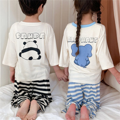 MYSIS Spring Clothes Children's Modal Cartoon 7-Point Home Clothes Set, Big Children's 9-Point Pants, Pajamas, and Air-conditioned Clothes