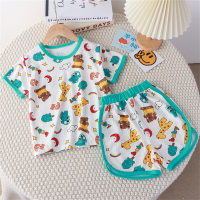 Children's short-sleeved suit thin home Korean style children's clothing home clothes  Light Blue