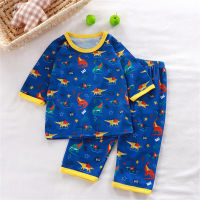 Vêtements climatisés pour garçons, vêtements d'été pour la maison, ensemble de sous-vêtements à manches trois-quarts, pyjama pour bébé  Bleu