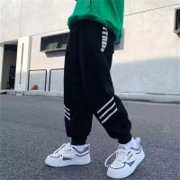 Sports pants for big boys handsome casual pants for middle and large children loose trendy sweatpants  Black