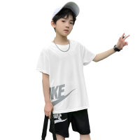 Children's short-sleeved T-shirt two-piece sports suit  White