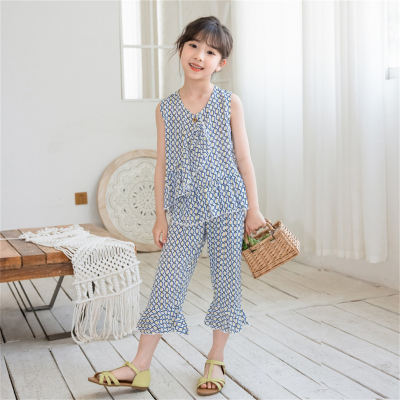Girls internet celebrity suit summer all-over printed sleeveless tank top bell bottoms two-piece set