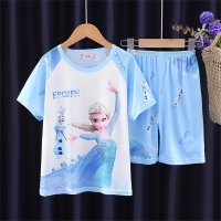 Pijamas para niñas verano manga corta casual conjunto de dos piezas dibujos animados lindo  Azul claro